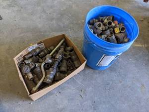 Large Lot of Hydraulic Fittings - 5 Gallon Bucket and Box - Many Quick Releases