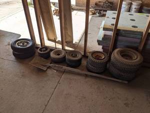 Lot of Riding Lawnmower, Cart Tires and Shovel