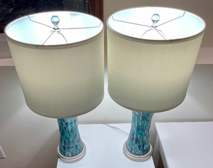 lot 58 image: Pair of Turquoise Mosaic Table  Lamps