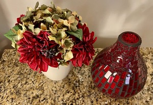 lot 29 image: Vibrant Vase and Faux Florals