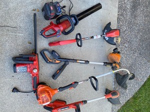 lot 144 image: Variety of Electric Yard Tools including Weed Whips