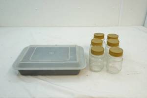 jars and cake pan