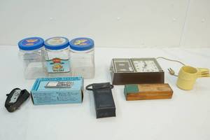 Containers, clock, sharpening block and more