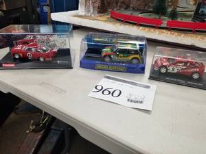 lot 960 image: Lot of (3) Slot Cars 132  - Alfa 147 GTA Cup Challenge 2003 Luis Villamil #8, Mini Cooper S #20, Alfa Romeo GTA Silhouette #23 - In Display Cases
