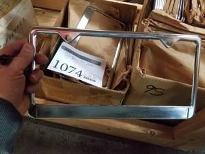 lot 1074 image: Lot of (2 Boxes) License Plate Holders, Signs, Steel Blanks