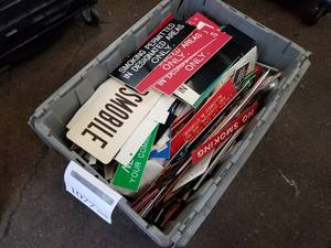 lot 1077 image: Lot of (1 Tote) Engraved Acrylic Signs and Tags