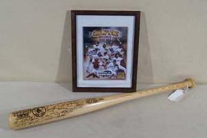 lot 158 image: 2004 Boston Red Sox Team Bat and Picture