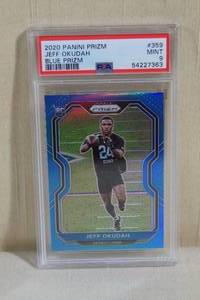 lot 60 image: 2020 Panini Blue Prizm Jeff Okudah Card - PSA 9