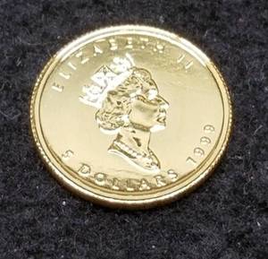 1999 CANADA $5 GOLD MAPLE LEAF 110th OZ GOLD