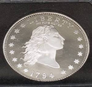 1794 FLOWING HAIR DOLLAR REPLICA 20g .999 FINE SILVER BLACK SLAB