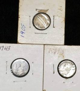 3 SILVER DIMES 1 BARBER 2 MERCURY