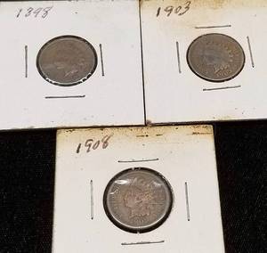 3 INDIAN HEAD CENTS 1898 1903 1908