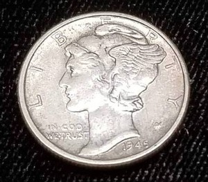 1945-S micro s MERCURY DIME AU50