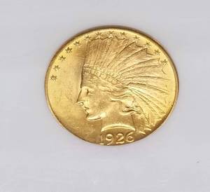 1926 US $10 GOLD INDIAN MS61 NGC SHARP COIN