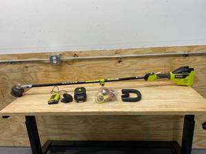 lot 33 image: RYOBI 40V HP Brushless 15 in. Cordless Carbon Fiber Shaft Attachment Capable String Trimmer with After Market 4.0 Ah Battery and Charger