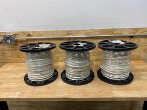 lot 54 image: SOUTHWIRE Lot of 3 Spools of-  500 ft. 6 White Stranded CU SIMpull THHN Wire (used)