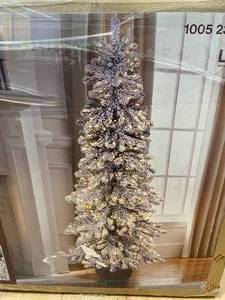 lot 87 image: HOME DECORATORS COLLECTION 6.5 ft. Pre-lit LED Heavy Flocked Pembroke Pine- Potted