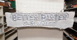 lot 1019 image: Hand Carved Sign in Live Edge Slab Better Barter & Rummage - About 48 x 11
