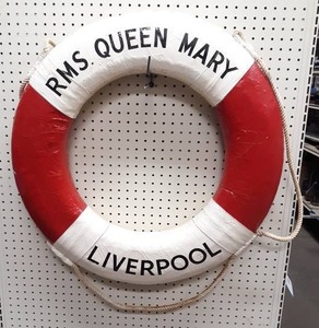 lot 1040 image: RMS Queen Mary - Liverpool Life Preserver Wall Dcor - Measures about 29 Diameter