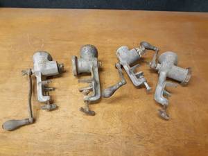 lot 1054 image: Lot of (4) Vintage Meat Grinders - Some Missing Parts - HUBBARD, Best Made and More
