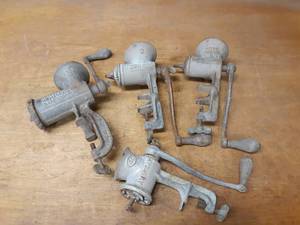 lot 1056 image: Lot of (4) Vintage Meat Grinders - Some Missing Parts - American, Universal and Enterprise