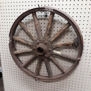 lot 1116 image: Antique Wood Spoke Rim - about 22-12 Diameter x 2-14 Wide
