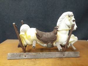 lot 1128 image: Vintage Plastic Spring Horse Toy - Overall about 32 x 22 x 20