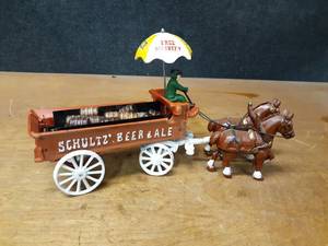 lot 1008 image: Cast Iron Schultz Beer & Ale Wagon and Horses - Overall about 15 Long