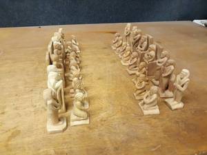 lot 1177 image: Hand Carved Jamaican Wood Chess Set - Taller pieces are about 4 Tall
