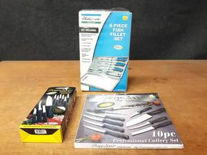 lot 1192 image: Lot of New Knife Kits - Shakespeare Fish Fillet Kit, and (2) Shappu2000 Kits