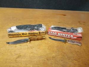 lot 1202 image: Mountain Man Hunting Knife and Stag Hunter Skinning Knife - Both New