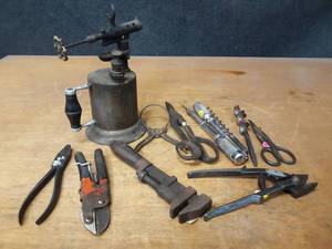 lot 1207 image: Brass Torch and Tools