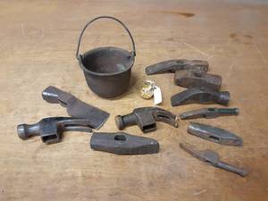 lot 1212 image: Small Cast Iron Cauldron (5 Diameter), Gold Flakes, Hammer Heads