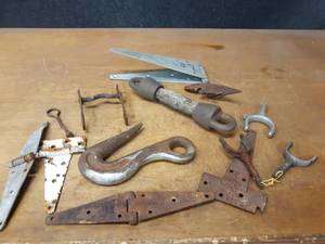 lot 1215 image: Lot of Antique Hooks, Hardware, Latches and More - Great for someone who makes metal sculptures