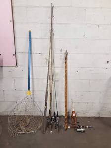 lot 1337 image: Lot of (9) Vintage and Modern Fishing Poles and Reels  Net