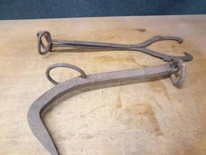 lot 1370 image: Large Steel Hook and Tongs - Both about 23 Long