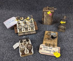 lot 1218 image: Lot with Antique Plug & Blade Switches, Limit Switch, Model T Coil, and Morse Code Training Key