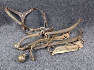 lot 1226 image: Steel Horse Hames with Brass Balls and Tack with Silver & Gold Filigree Accents