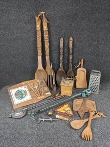 lot 1230 image: Lot of Misc. Vintage Kitchen Items - Decorative ForksSpoons, Coffee Grinder, Minnesota Apollo Tonka Toaster, and More