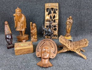 lot 1249 image: Carved Wood Decor - Virgin & Child, African & Asian Themed Pieces, Book Holder