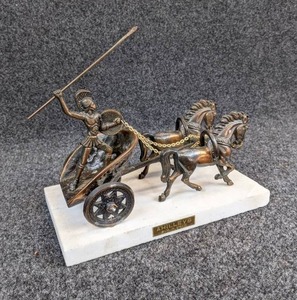 lot 1264 image: Achilles Bronze Greek Chariot Sculpture Mounted on Marble