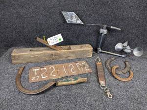 lot 1273 image: Weather Station, Horseshoes, 1927 License Plate, and More