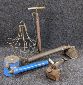 lot 1279 image: Insect Foggers, Lamp Shade FrameForm, and Air Pump (19 tall)