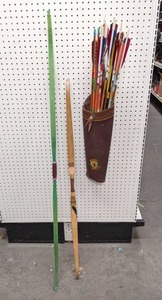 lot 1285 image: 2 Bows and Arrows with Quiver - Bows measure 59-14 long and 47-12 long
