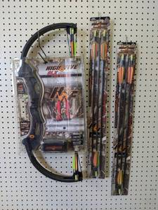 lot 1288 image: BRAND NEW High Five SLX Pro Series Compound Bow - Ages 10, with 2 Packs of 3-27 Arrows