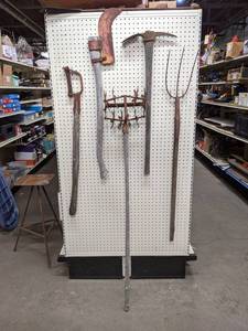 lot 1291 image: Lot of Antique Yard Tools and Pickaxe