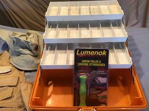 lot 657 image: Seaway Fishing Vest, Lure Boxes, Tackle Box, Fishing Hat, Lure Tool and Water shoes