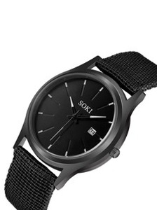 Men Nylon Strap Round Pointer Date Quartz Watch