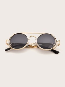 Top Bar Round Frame Sunglasses With Case