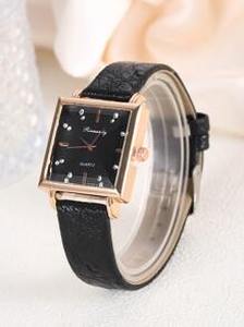 1pc Rhinestone Decor Square Dial Watch & 4pcs Bracelet